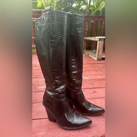 Sergio Todzi Knee High Mock Croc Cowboy Rodeo Boots,black Size UK 39/ US 9 • EUC - Picture 2 of 11
